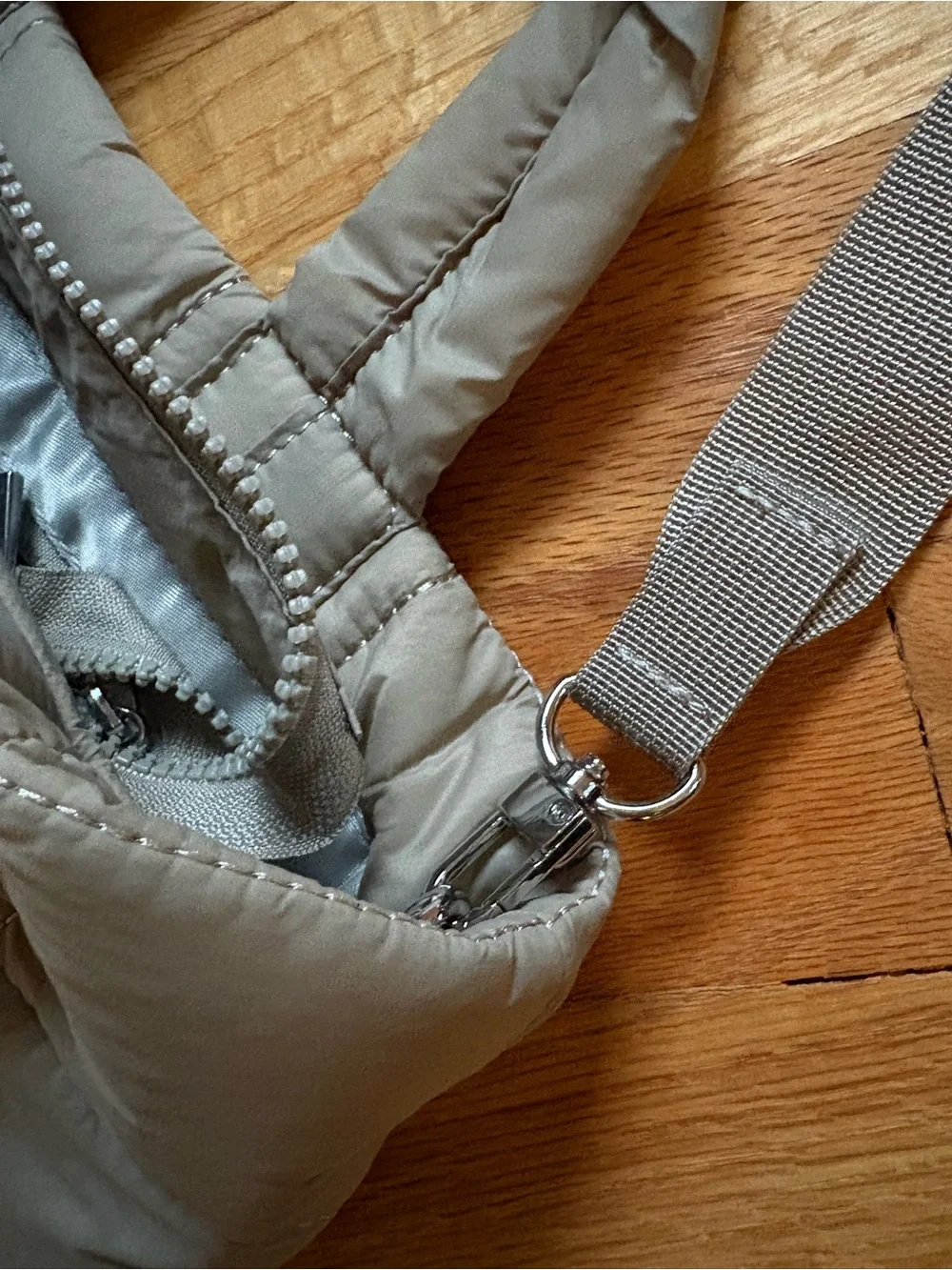 Tan Puffy small tote with crossbody strap